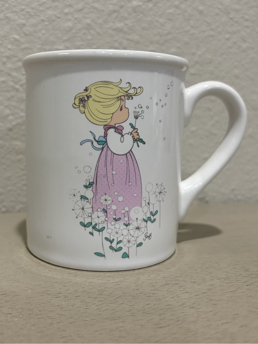 Precious Moments White Ceramic Mug with Floral Accents